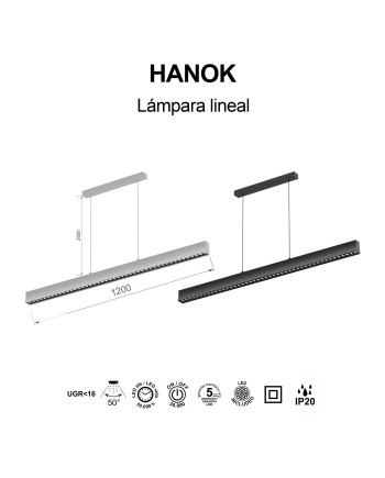 HANOK * LÁMPARA LINEAL LED 38W 3000K 50º NEGRA